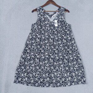 Loft Shift Dress Women’s S Black Floral Linen Blend V-Neck Pullover Woven NWT